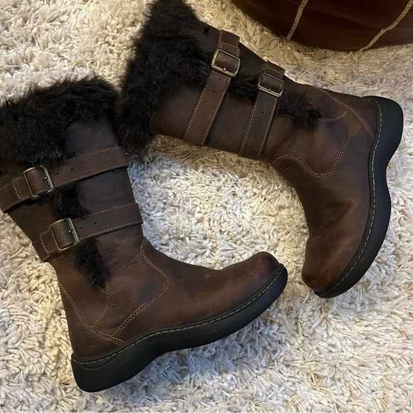 L.L. Bean Nordic Tek Tall Leather Boots Faux Fur Brown Winter Snow Boot - Picture 2 of 9